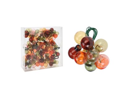 vanocni sklenene koule 2 cm mini 12 ks svazanych zelenym dratem mix barev