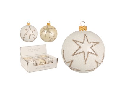 vanocni sklenena koule 10 cm rucne foukana bila kremova ve 2 designech