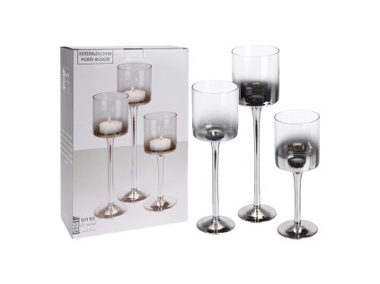 svicen skleneny kalich stribrna barva sada 3 ks