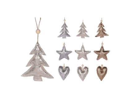 dekorace vanocni z textilu 3 barvy 3 tvary