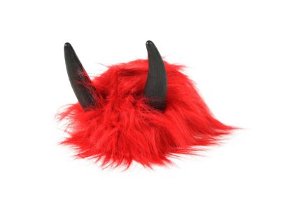 paruka cervena s rohy a vlasy