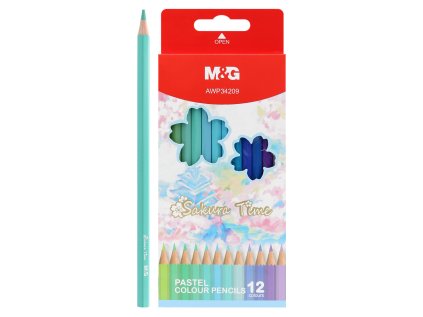 pastelky sestihranne m g sakura sada 12 jasnych modro zelenych barev