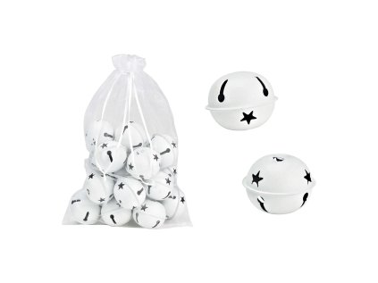 dekorace zavesna kovove rolnicky prumer 5 cm sada 18 ks v sacku bile