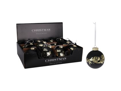 vanocni sklenena koule 80 mm cerna zlaty dekor cena za 1 ks