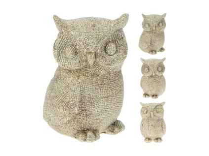 figurka moudre sovy 9 cm zlata trpytiva barva 3 pozy v sede