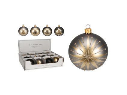 vanocni koule sklenena 80 mm seda cerna glitrovana 4 designy cena za 1 ks