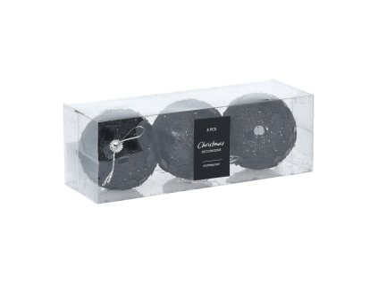 vanocni koule 80 mm cerne s flitry sada 3 ks