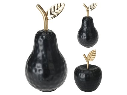dekorace jablko hruska 13 cm cerna s platkovym zlatem hlinik