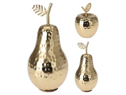 dekorace jablko hruska 15 cm zlata barva hlinik