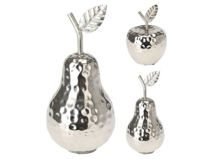 dekorace jablko hruska 13 cm stribrna barva hlinik