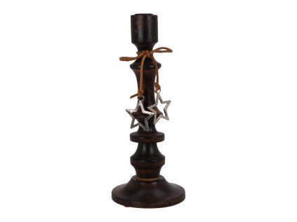 dreveny svicen 30 cm s hvezdou na provazku cerny