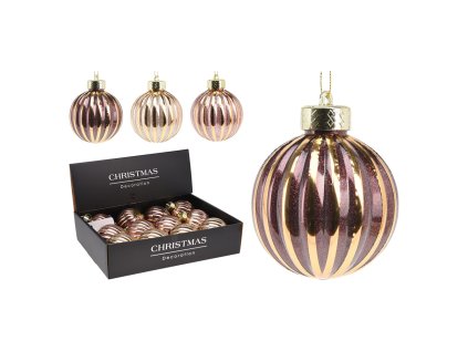 vanocni koule 80 mm pruhovany glitrovany dekor 3 barvy cena za 1 ks