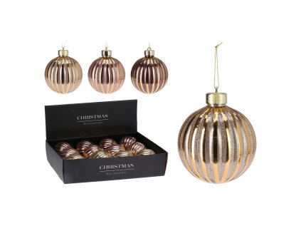 vanocni koule 100 mm pruhovany glitrovany dekor 3 barvy cena za 1 ks