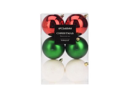 vanocni koule 80 mm cervena bila zelena sada 6 ks