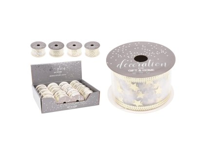 dekoracni stuha organza 38x2700 mm sampanske 4 motivy