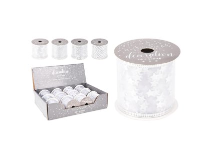dekoracni stuha organza 63x2700 mm bila stribrna 4 motivy