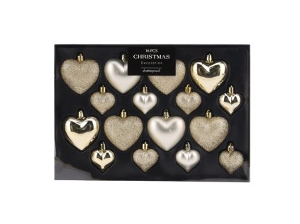 vanocni ozdoby 65 45 mm srdce zlata sampan sada 16 ks