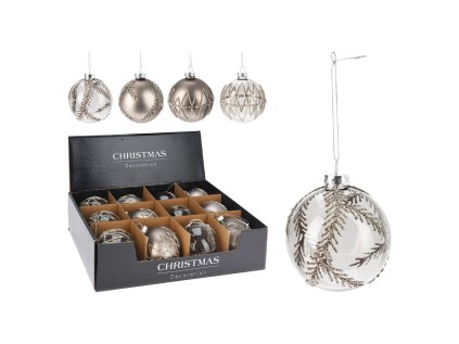 vanocni koule sklenena 80 mm transparentni stribrna seda cena za 1 ks