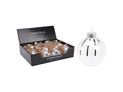 vanocni koule sklenena 80 mm s perim stribrny dekor cena za 1 ks