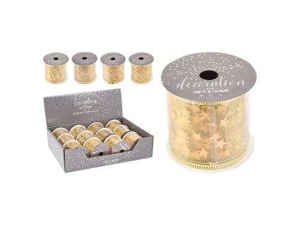 dekoracni stuha 63x2700 mm zlata barva 4 vzory