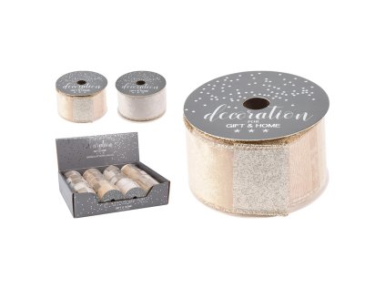 stuha dekoracni velvet 38x2700 mm sampan zlata 2 vzory