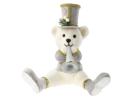 figurka sediciho medveda s trubkou 25 cm