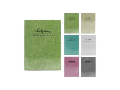 poznamkovy blok diar 70x95 mm 80 listu pvc potah mix 6 trpytivych barev