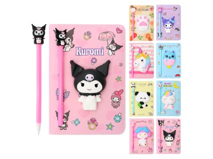 sada linkovany zapisnik a5 s pu obalkou 3d postavickou pero gelove mix 8 designu