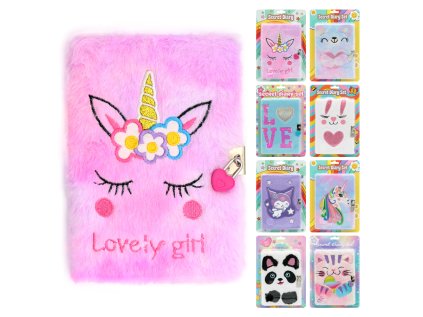 zapisnik linkovany a5 s plysovou obalkou a zamkem mix 8 designu