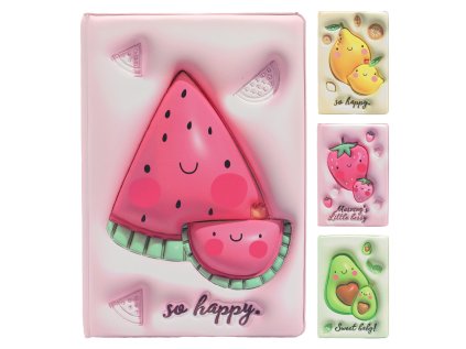 poznamkovy blok denik a5 80 listu ovoce mekky pu potah mix 4 vzoru