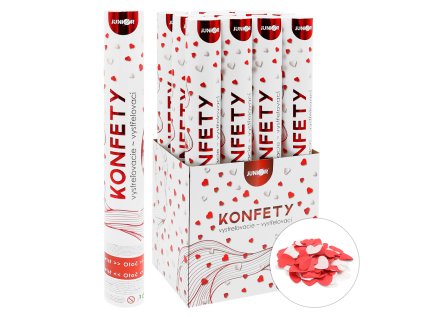 strilejici konfety trubka 40 cm bila a cervena papirova srdce