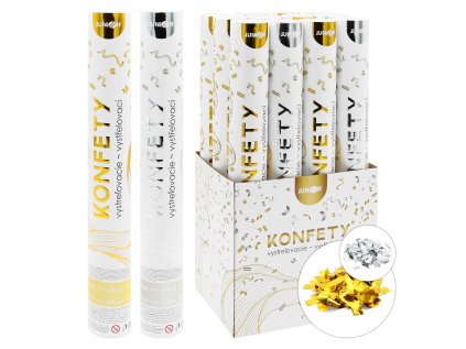 strilejici konfety trubka 40 cm mix zlate stribrne metalicke obdelniky