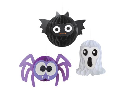papirova halloweenska dekorace duch pavouk a netopyr 3ks papir zavesna