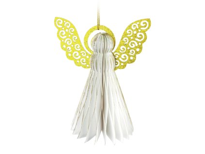 dekorace andel 2 ks papirova pet zavesna 10 cm barva bila zlata