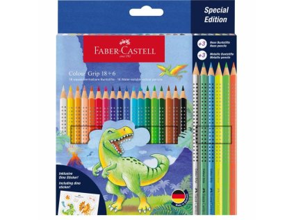 sada pastelek faber castell colour grip 18 6 neonovych a metalickych dino