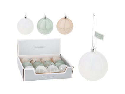 vanocni koule 80 mm trpytiva zdobena snehem mix 3 barev cena 1 ks