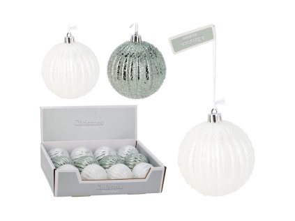 vanocni koule 80 mm trpytiva zdobena snehem mix 3 barev cena 1 ks