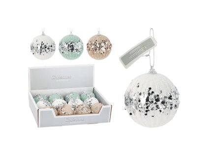 vanocni koule 80 mm zdobena flitry mix 3 barev cena 1 ks