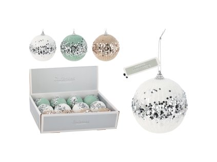 vanocni koule 100 mm zdobena flitry mix 3 barev cena 1 ks