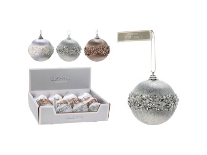 vanocni koule 80 mm satenova zdobena goralkou mix 3 barev cena 1 ks