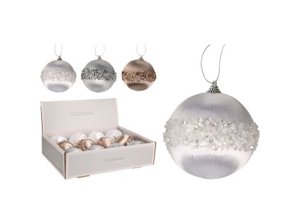 vanocni koule 100 mm satenova zdobena goralkami mix 3 barev cena 1 ks