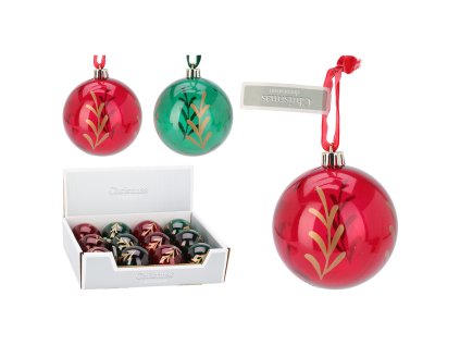 vanocni koule 80 mm pruhledna dekor list mix barev cena 1 ks