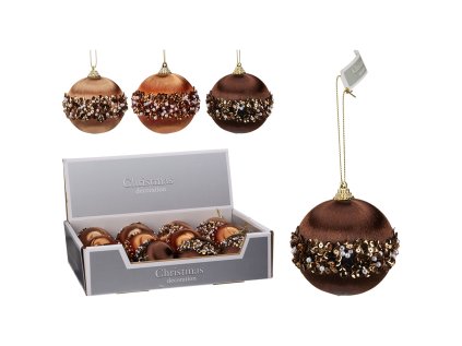 vanocni koule 80 mm satenova zdobena goralkou mix 3 barev cena 1 ks