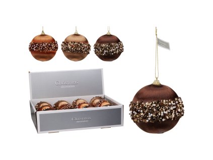 vanocni koule 100 mm satenova zdobena goralkami mix 3 barev cena 1 ks