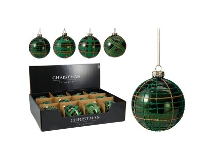 vanocni koule 80 mm zelena kostkovana trpytiva mix 4 barev cena 1 ks