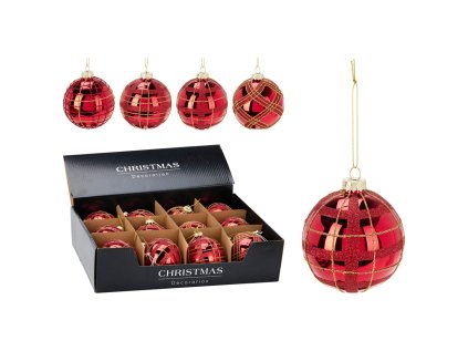 vanocni koule 80 mm cervena trpytiva mix 4 vzoru cena 1 ks