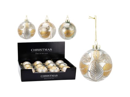 vanocni koule 80 mm dekor list glitrovany mix 3 barev cena 1 ks