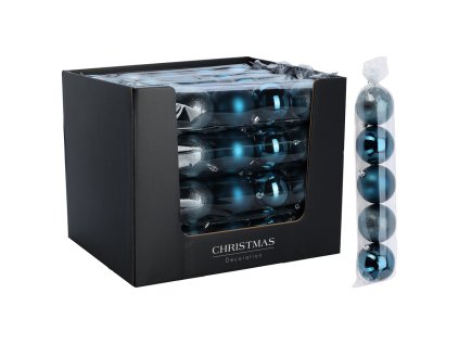 vanocni koule 80 mm v modre barve mix sada 5 kusu