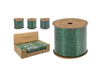 dekoracni stuha 63x3000 mm zelena mix 3 vzoru cena 1 ks