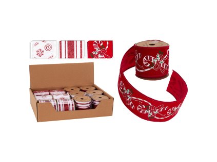 dekoracni stuha 63x2700 mm cervena bila mix 3 vzoru cena 1 ks